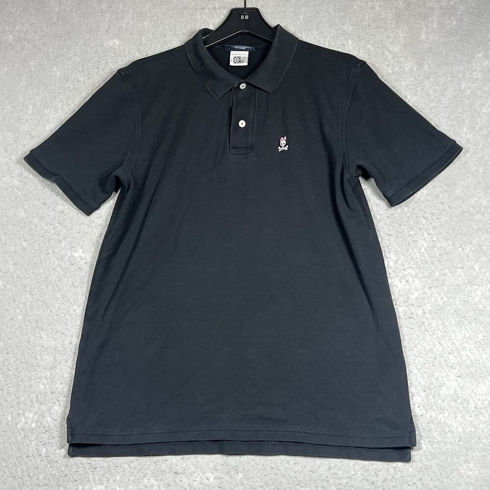 Psycho Bunny Polo Shirt Mens Size 6 Large Black Pima Cotton Embroidered Golf